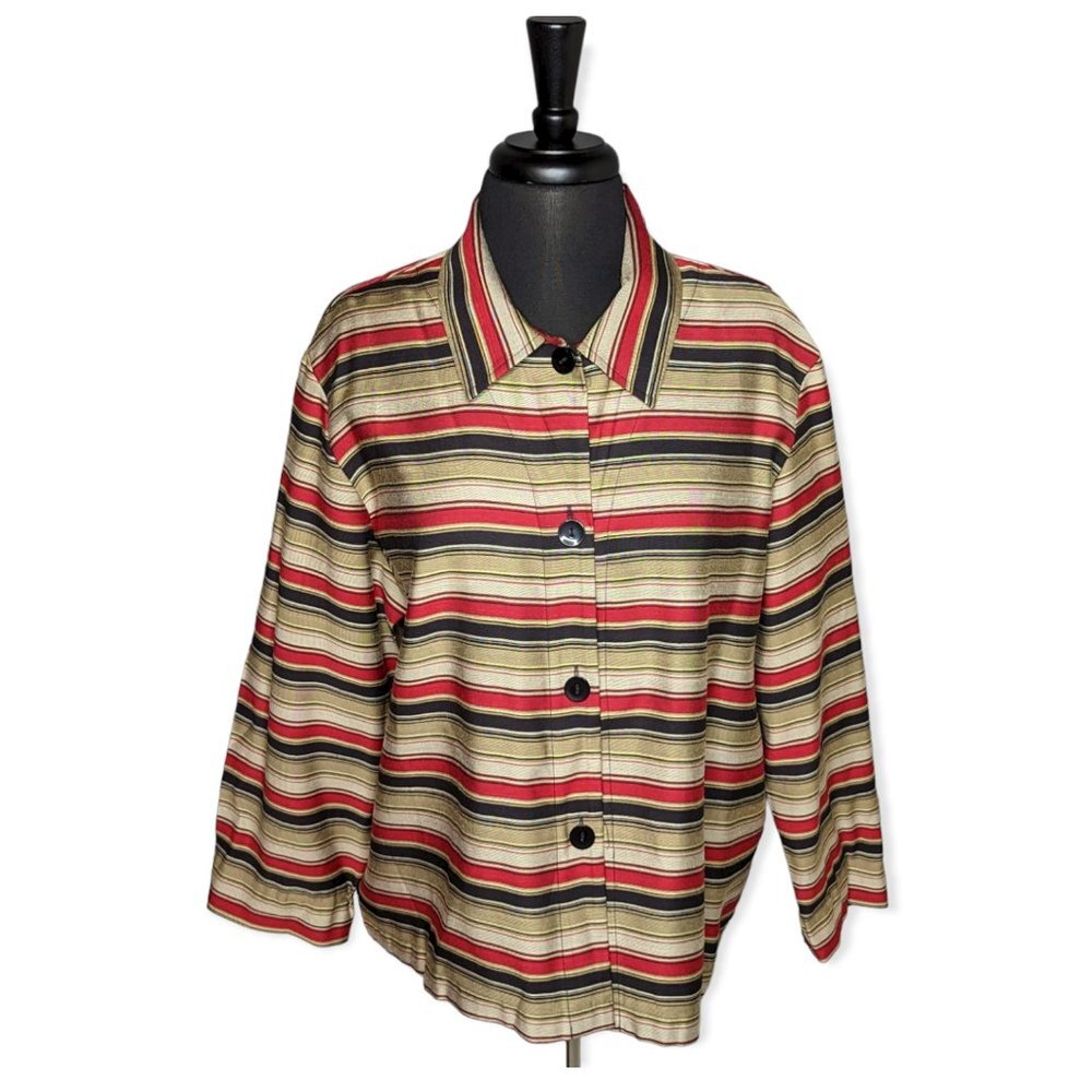 Sag Harbor Long Sleeved Button Down Striped Shirt Size Large